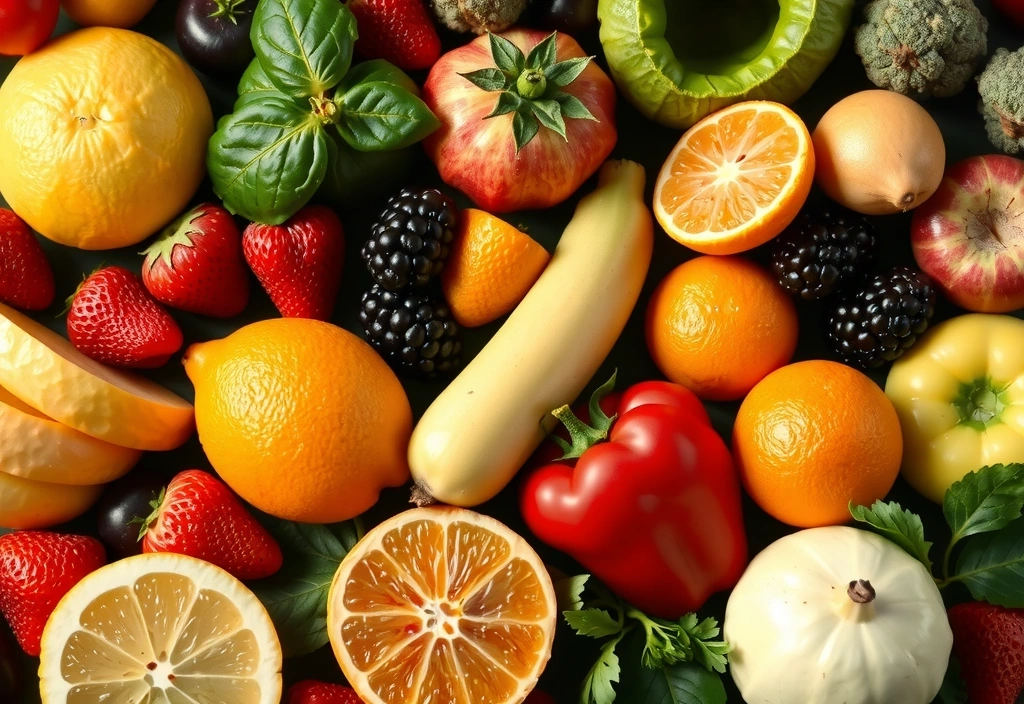 Assortiment de vitamines naturelles sous forme de fruits et légumes