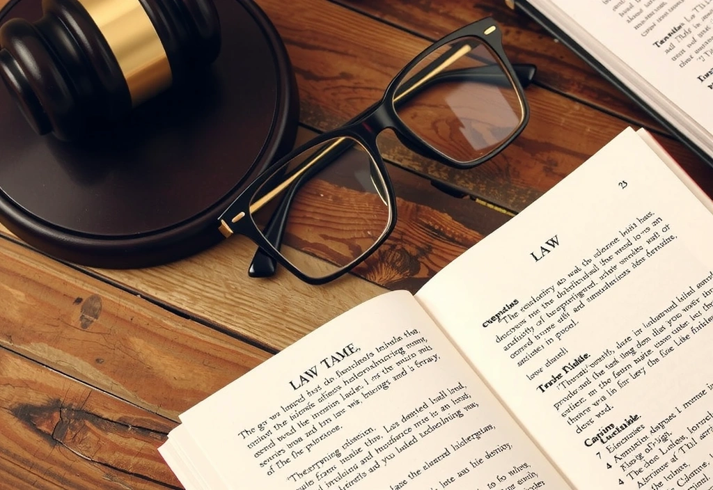Livre de droit ouvert sur une table avec des lunettes