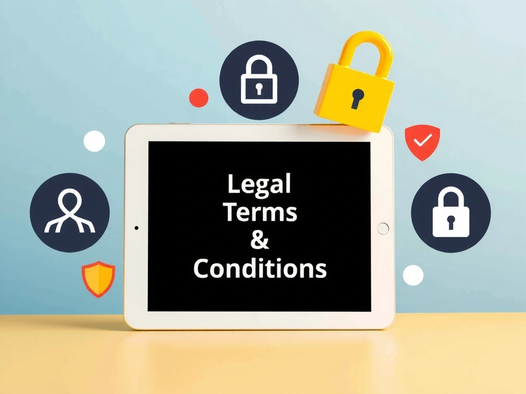 Tablette affichant les conditions d'utilisation avec des icônes de protection des données